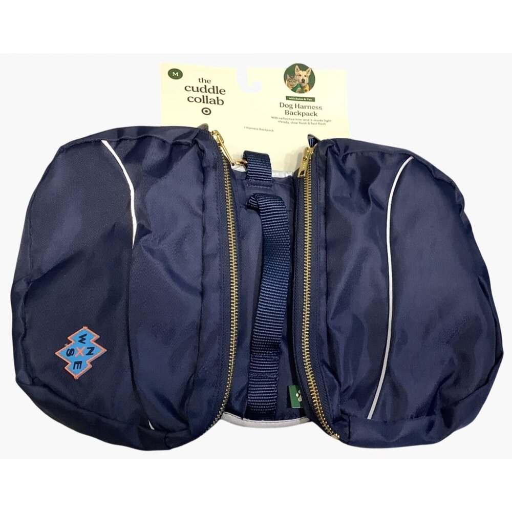 Dog Harness Backpack With Zippered Storage Pockets Medium 15-50 Lbs Navy Blue